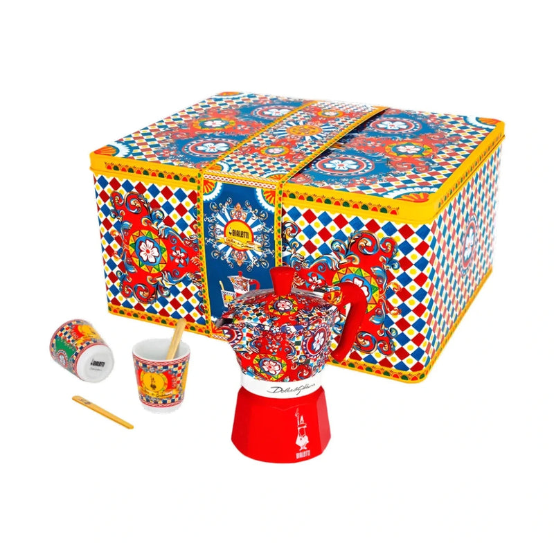 Bialetti Dolce&Gabbana Sicilian Cart Moka Express, Cups & Stirrer Gift Set